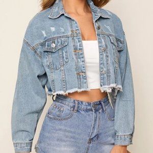CROPPED DISTRESSED JEAN JACKET